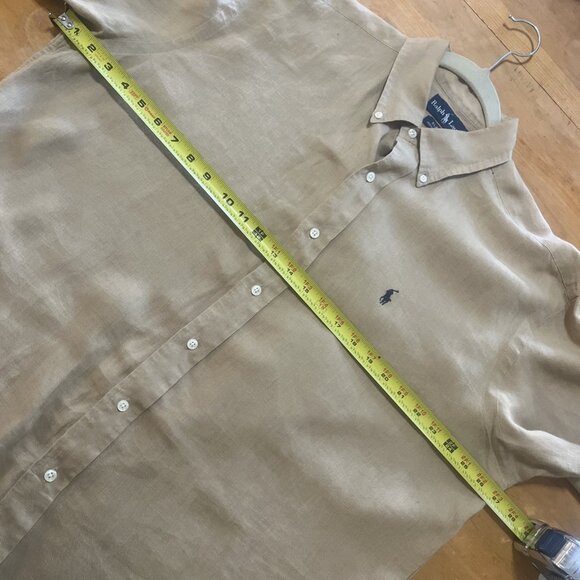 Ralph Lauren L Large Linen Blake Button Down Shirt Men Khaki Short Sleeve Logo - Picture 5 of 9